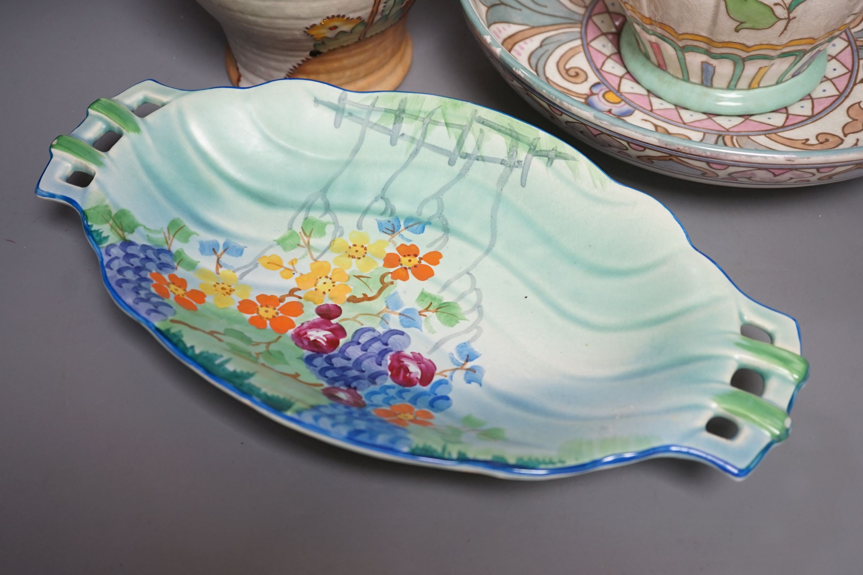 Charlotte Rhead pottery and others- bowl 29 cms high.
